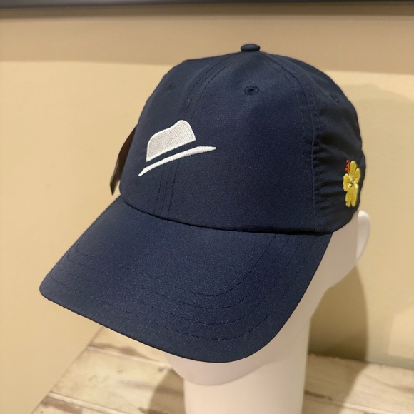 Navy Blue Baseball Cap with Embroidered Fedora Hat and Hibiscus NWT - Picture 1 of 10